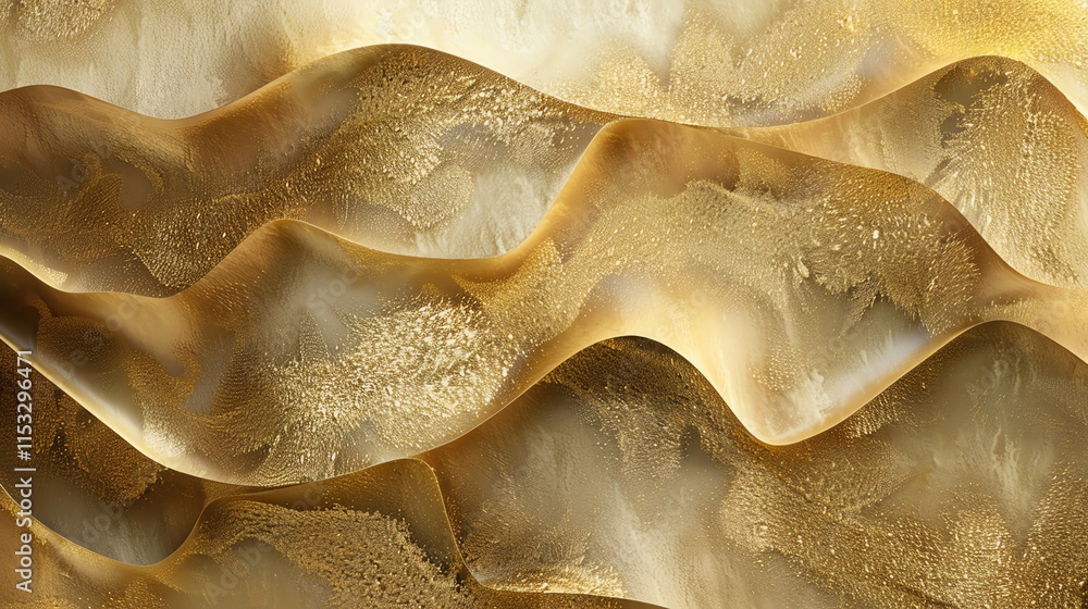 Poster an abstract pattern of flowing golden waves with a 3d effect.