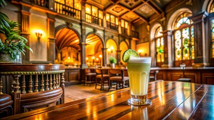 Naklejka premium Peruvian Bar, Pisco Sour, Lime, Cocktail, Architectural Photography