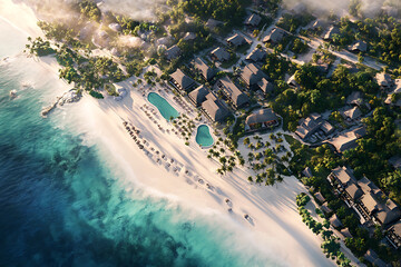 Fototapeta premium Luxury Tropical Beach Resort Aerial View