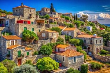 Fototapeta premium Picturesque Traditional Houses of Vessa, Chios Island, Greece - Scenic Landscape Photography