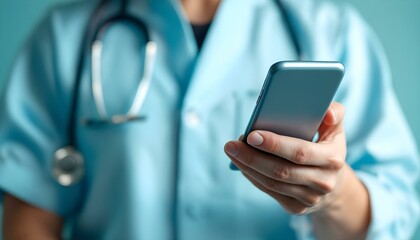 A doctor using a smartphone to engage in telemedicine, showcasing the integration of technology in healthcare