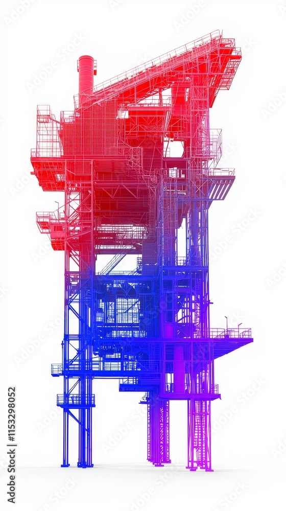 Poster industrial factory building design 3d model blueprint engineering architecture chimne