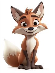 Obraz premium cartoon fox with a sly look sitting on a white isolated background in 3D graphics style
