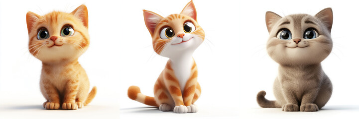 set of cute 3d cartoon cats