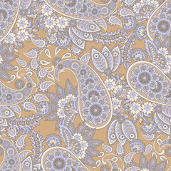 Madhubani, Kalamkari, Chinz, and Kani seamless pattern. Shirting fabric, Ajrakh and Ikat styles. Patola backdrop. Floral allover design