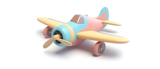Pastel-colored toy airplane isolated on white background.