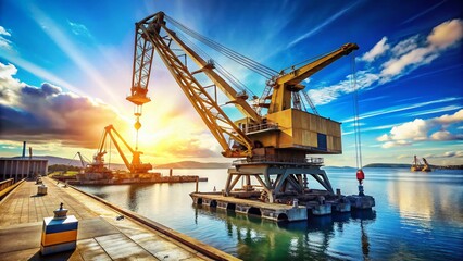 Fototapeta premium Powerful Marine Crane, Detailed Stock Photo - Heavy Lifting Equipment at Port
