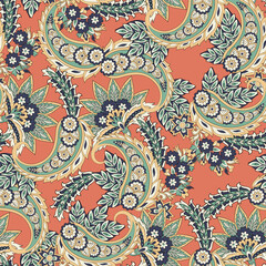paisley floral vector illustration in damask style. seamless background