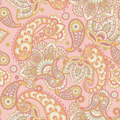 Fototapeta premium Floral paisley seamless pattern. Damask colorful vector textile background
