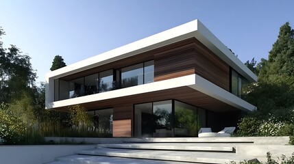 High resolution showcase of a contemporary house with cutting-edge architectural design