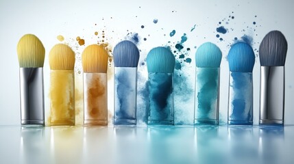 Brush Blast. Perfumer Perfume dupe Refillable lipstick Signature scent Aquatic Clone split Interparfums Bottle By humankind Colorful makeup brushes with powder explosion blue yellow