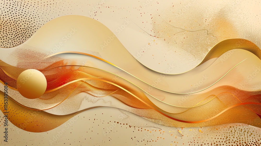 Poster abstract background with flowing golden lines and a circle.