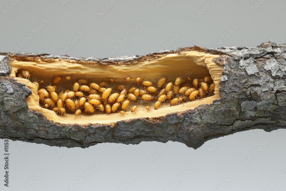 Poster a log with a hole in it and a bunch of bugs inside