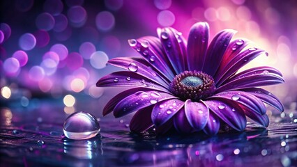 Purple Flower with Dew Drops: Macro Fashion Photography