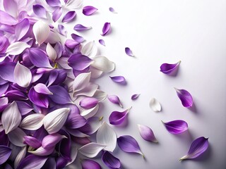 Obraz premium Purple Petals Scattered on White Background - Generative AI Stock Photo