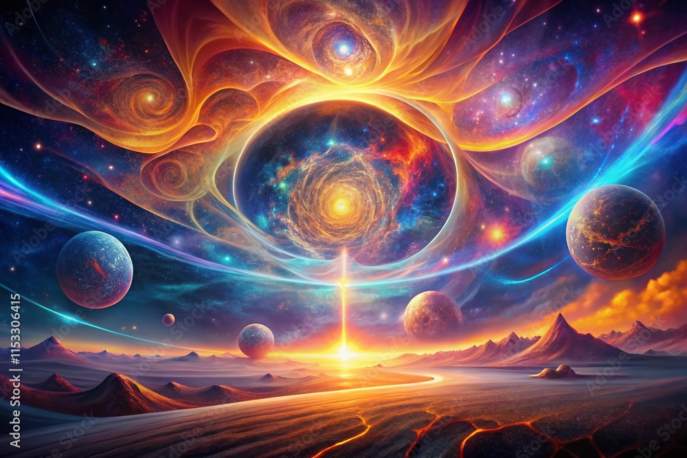 Poster quantum ai: entangled particles & algorithmic depth - abstract stock photo