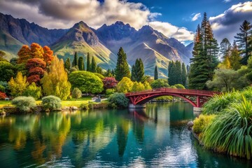 Fototapeta premium Queenstown Garden Bridge: Stunning Landscape Photography - New Zealand