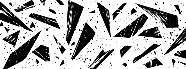 Vintage woodcut illustration featuring scattered pieces resembling confetti and geometric shapes