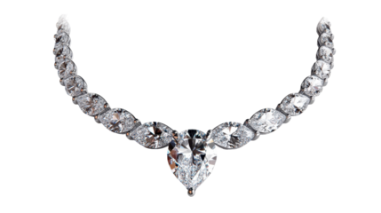 Elegant diamond necklace with heart-shaped pendant. transparent background