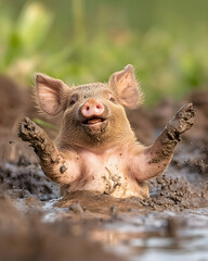 Picture of cute pig, pork, processed food, photograph or illustrator for advertising