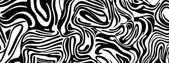 Obraz premium Vintage woodcut design featuring abstract random squiggles in stark black and white