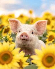 Picture of cute pig, pork, processed food, photograph or illustrator for advertising