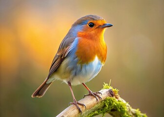 Red Robin Perched on Branch, Spring Nature Wildlife Photography