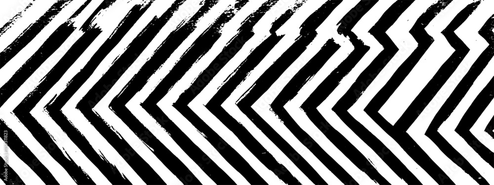 Poster vintage woodcut design featuring dynamic zigzag line pattern in black and white texture