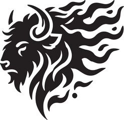 A roaring bison head silhouette