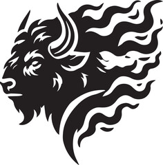 A roaring bison head silhouette