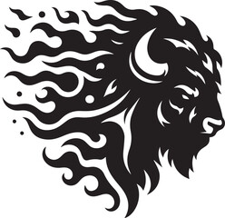 A roaring bison head silhouette