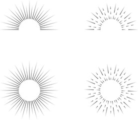 Vintage sunburst. Bursting rays sunrise firework starburst blast burst sunset star hand drawn collection. Radial sunset beams light ray radiant spark. Retro radiant sunburst. Trendy Vector badge set.