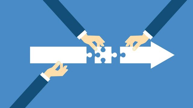 Teamwork working together to success, cooperation or team building collaborate to solve problem, partnership, help and support, business people colleagues help work together to connect jigsaw puzzle.
