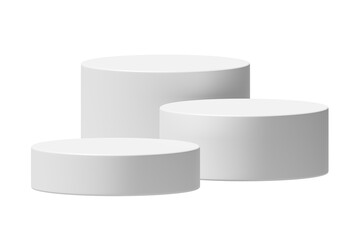 PNG White podium isolated on transparent background. Empty product presentation pedestal display stand.