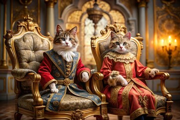Fototapeta premium Regal Cats in Historical Attire: Tilt-Shift Miniature Photography