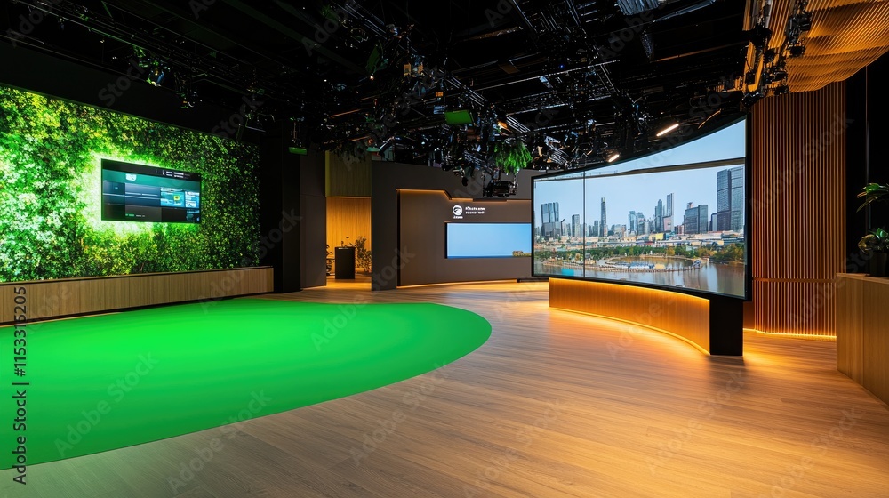 Aufkleber a cutting-edge virtual tv studio with a green screen wall, perfect for creating immersive news sets 