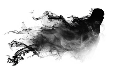 Fototapeta premium Halloween ghost shadow phantom. Flying spooky dead soul. Black smoke transparent horror monster isolated on white background