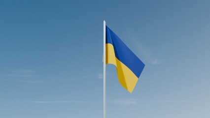 Ukraine flag on blue sky 3d illustration image