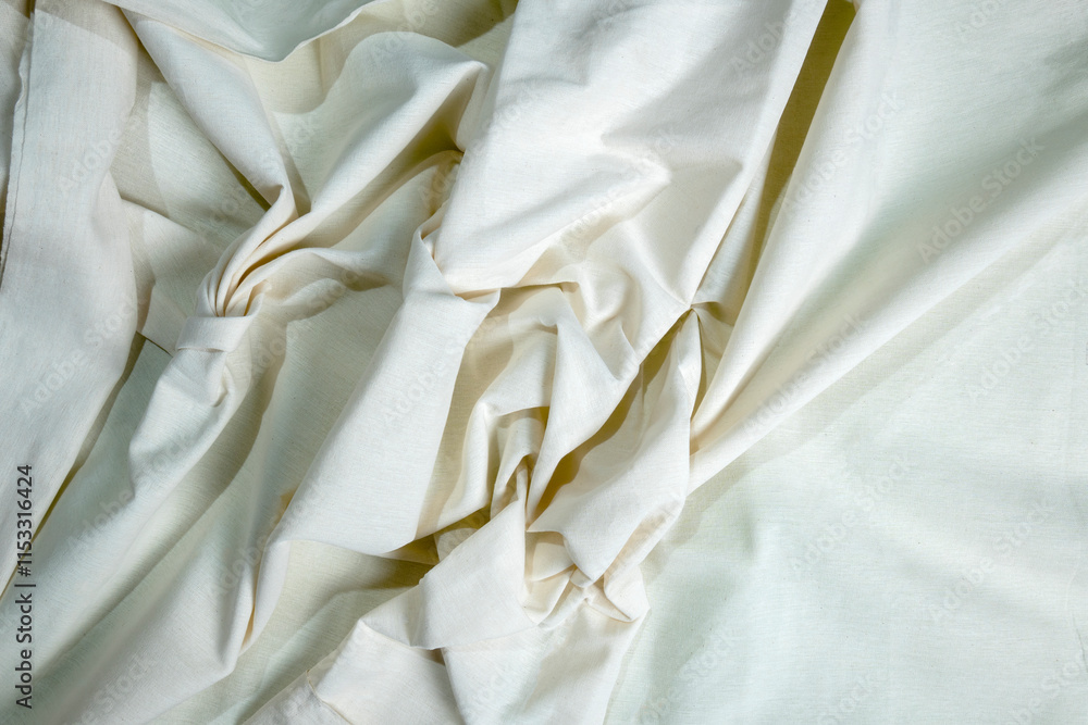 Poster top view of crumpled white fabric for abstract pattern texture background