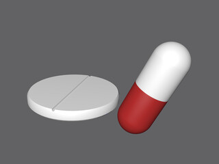 capsule and pills on white background