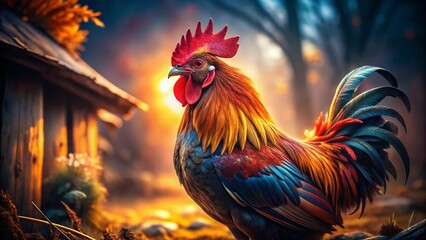 Fototapeta premium Rhode Island Red Rooster Fashion Photography: Majestic Farm Bird in Chic Apparel
