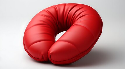 Red U-shaped travel pillow isolated on white background.
