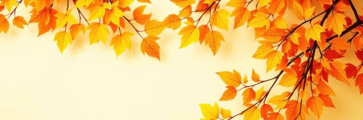 Obraz premium Vibrant Autumn Leaves Against a Soft Yellow Background Creating a Warm and Inviting Atmosphere for Seasonal Decor and Nature-Themed Projects