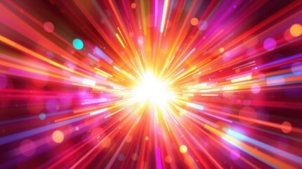 Vibrant explosion of colors and rays emanating from a central light source