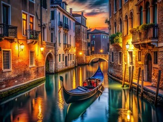 Romantic Gondola Ride at Dusk, Venice Canal, Italy - Low Light Photography