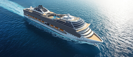 Aerial View of a Majestic Cruise Ship on Serene Ocean Waters