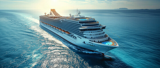 Aerial View of a Majestic Cruise Ship on Serene Ocean Waters