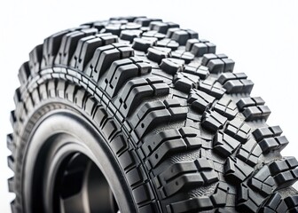 Obraz premium Rugged Off-Road Tire Close-up: Detailed PNG Image with Tilt-Shift Effect
