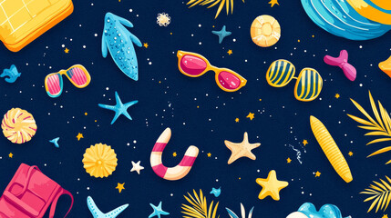 "Vibrant Summer-Themed Accessories Displayed on a Starry Dark Blue Background."

