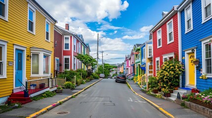 Obraz premium A row of brightly colored houses.